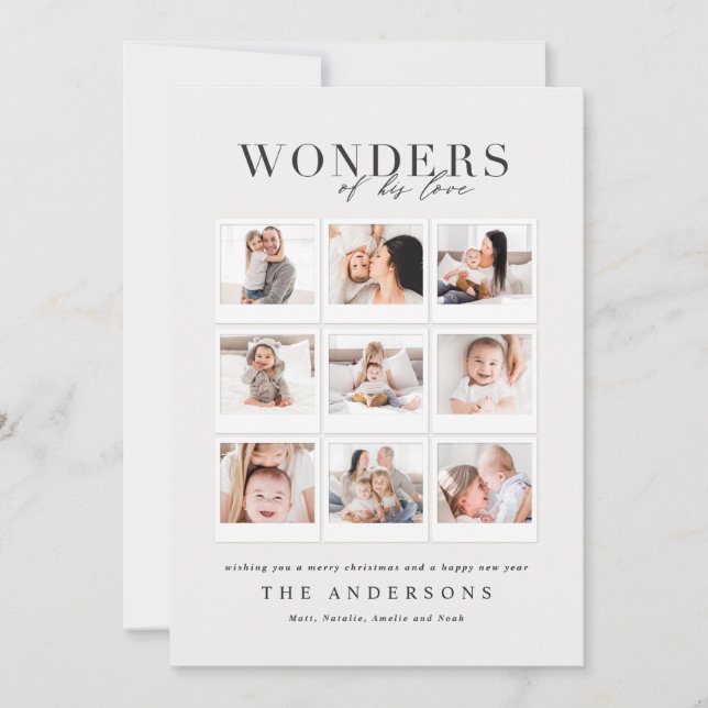 Wonders of his love multi photo plaid backer holiday card (Front)