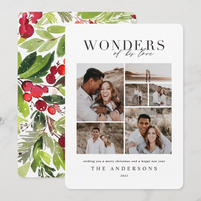 Wonders of his love multi photo plaid backer thank you card (Front/Back)