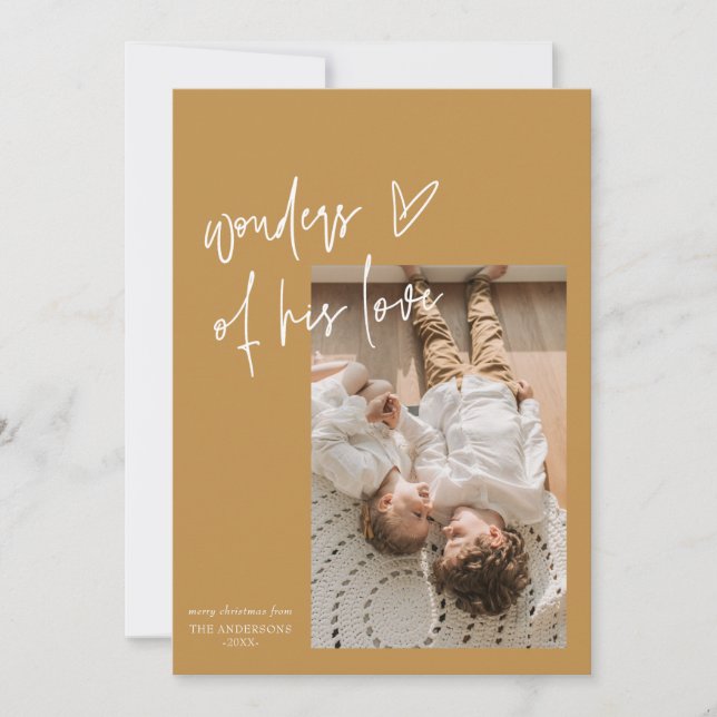 Wonders Of His Love One Photo Religious Christmas Holiday Card (Front)