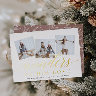 Wonders of His Love Photo Collage Foil Holiday Card