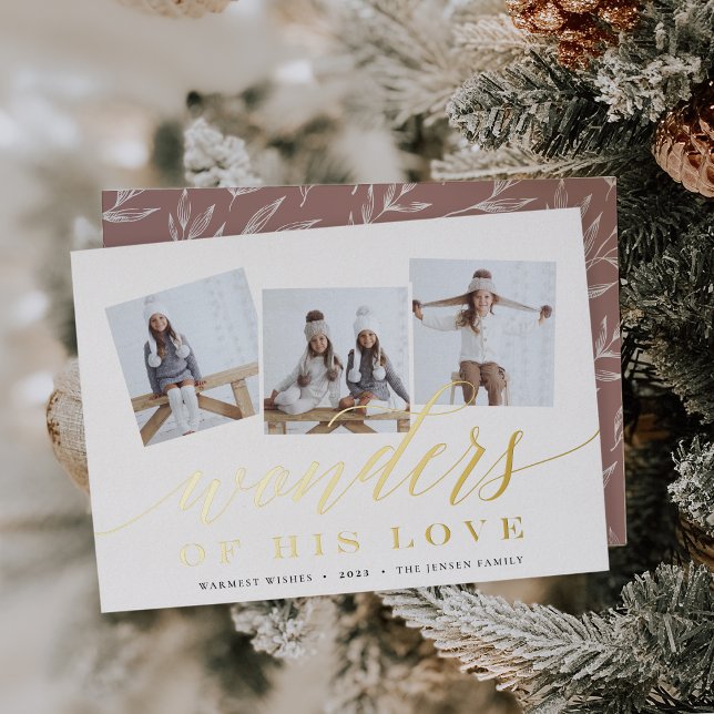 Wonders of His Love | Photo Collage Foil Holiday Card (Creator Uploaded)