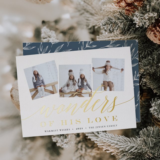Wonders of His Love | Photo Collage Foil Holiday Card (Creator Uploaded)