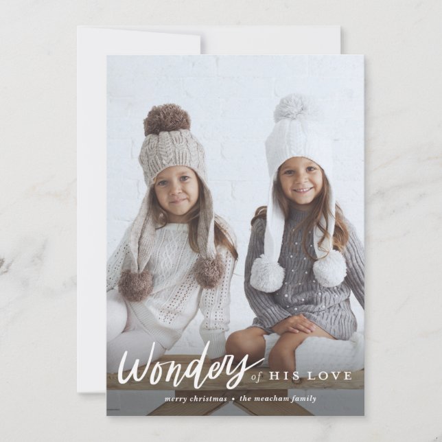 Wonders of His Love Photo Religious Christmas  Holiday Card (Front)