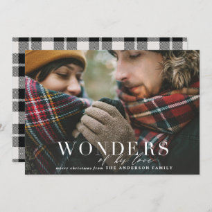 Wonders of his love plaid photo modern script holiday card