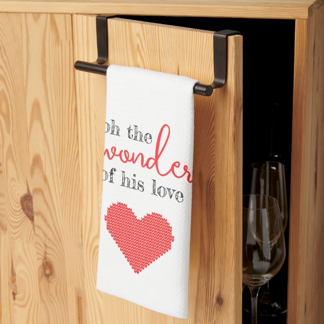 Wonders of His Love Red and White Kitchen Towel (Thirds Fold)