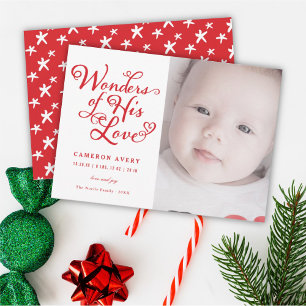 Wonders of His Love Religious Christmas Birth Announcement