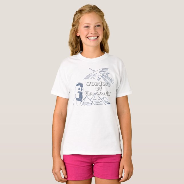Wonders of the World - Pyramid, Moai, Nazca Lines T-Shirt (Front Full)