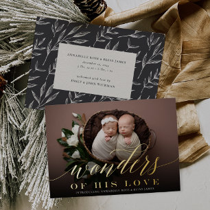 Wonders   Twins Holiday Foil Birth Announcement