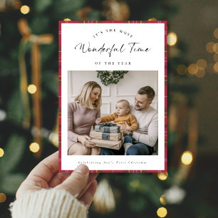 Wonerful Time Baby's First Christmas Plaid Family Holiday Card