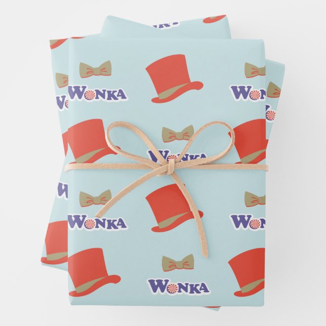 Wonka Top Hat & Bow Tie Wrapping Paper Sheet (In situ)