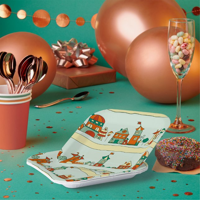 Wonky Houses Paper Plate (Creator Uploaded)