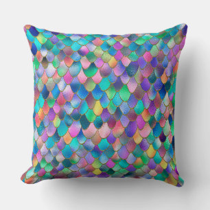 Wonky Rainbow Glitter Metal Mermaid Scales Cushion