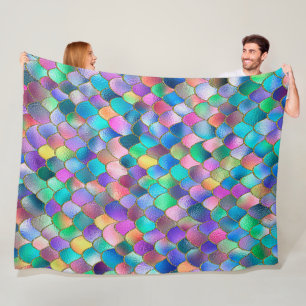 Wonky Rainbow Glitter Metal Mermaid Scales Fleece Blanket