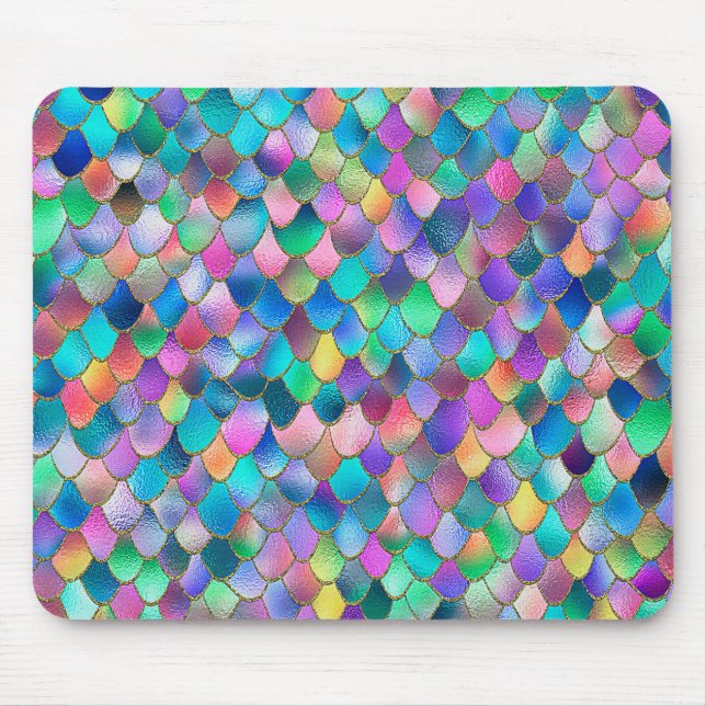 Wonky Rainbow Glitter Metal Mermaid Scales Mouse Pad (Front)