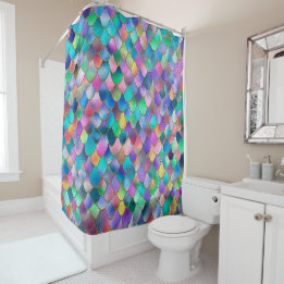 Wonky Rainbow Glitter Metal Mermaid Scales Shower Curtain
