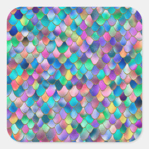 Wonky Rainbow Glitter Metal Mermaid Scales Square Sticker