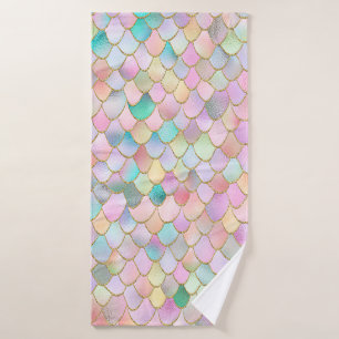 Wonky Trendy Rainbow Girl Metal Mermaid Scales Bath Towel Set