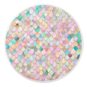Wonky Trendy Rainbow Girl Metal Mermaid Scales Ceramic Knob