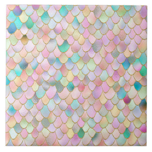 Wonky Trendy Rainbow Girl Metal Mermaid Scales Ceramic Tile
