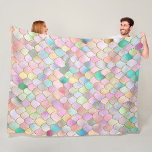 Wonky Trendy Rainbow Girl Metal Mermaid Scales Fleece Blanket