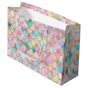 Wonky Trendy Rainbow Girl Metal Mermaid Scales Large Gift Bag