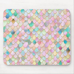 Wonky Trendy Rainbow Girl Metal Mermaid Scales Mouse Pad