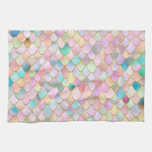 Wonky Trendy Rainbow Girl Metal Mermaid Scales Tea Towel