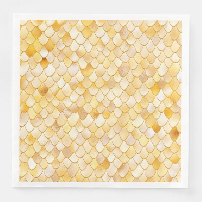 Wonky Watercolor Gold Glitter Metal Mermaid Scales Napkin (Front)
