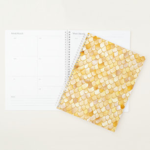Wonky Watercolor Gold Glitter Metal Mermaid Scales Planner