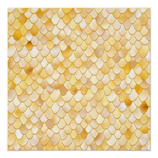 Wonky Watercolor Gold Glitter Metal Mermaid Scales Poster (Front)