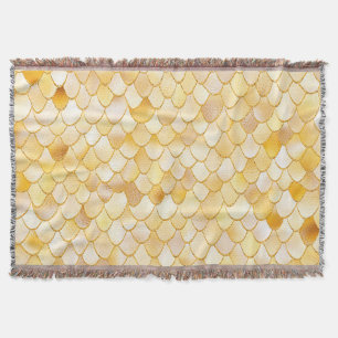 Wonky Watercolor Gold Glitter Metal Mermaid Scales Throw Blanket