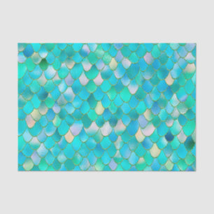 Wonky Watercolor Teal Glitter Metal Mermaid Scales Tissue Paper