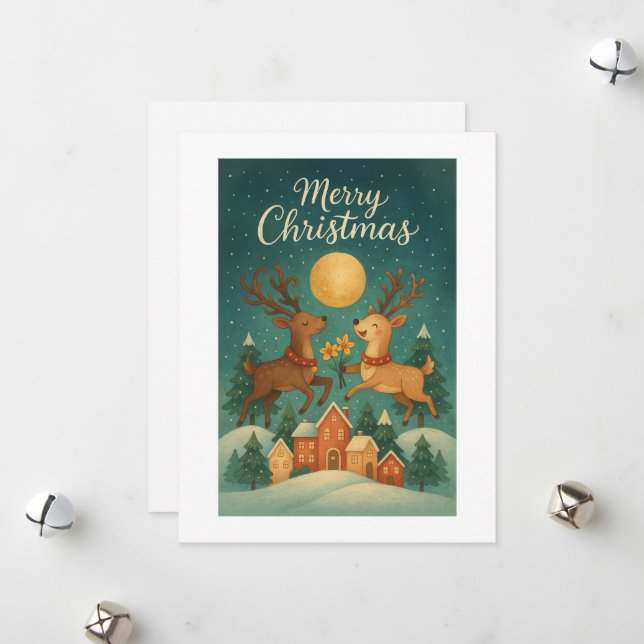 Wonky Zoo Christmas Postcard – Reindeers (Front/Back In Situ)