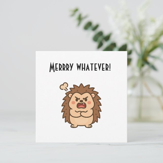Wonky Zoo Moody Hedgehog Flat Note Card  (Standing Front)