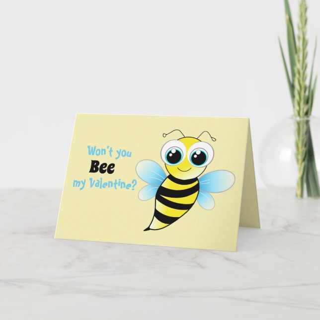 Won't You BEE My Valentine? - Blue, Black & Yellow Card (Front)