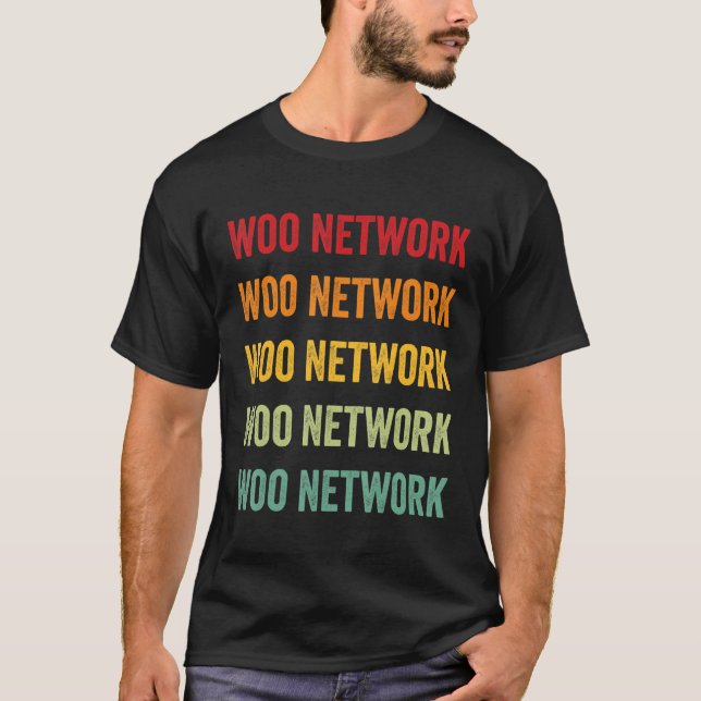 Woo Network Crypto Rainbow Text Design T-Shirt (Front)