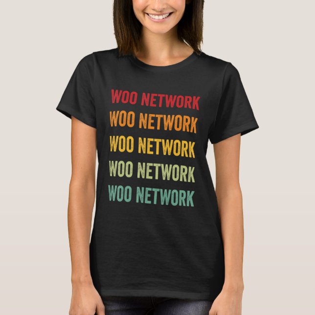 Woo Network Crypto Rainbow Text Design T-Shirt (Front)