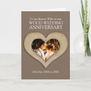 Wood 5th wedding anniversary wife photo card