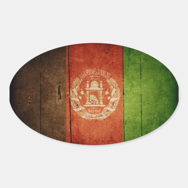 Wood Afghanistan Flag; Afghan Oval Sticker (Front)