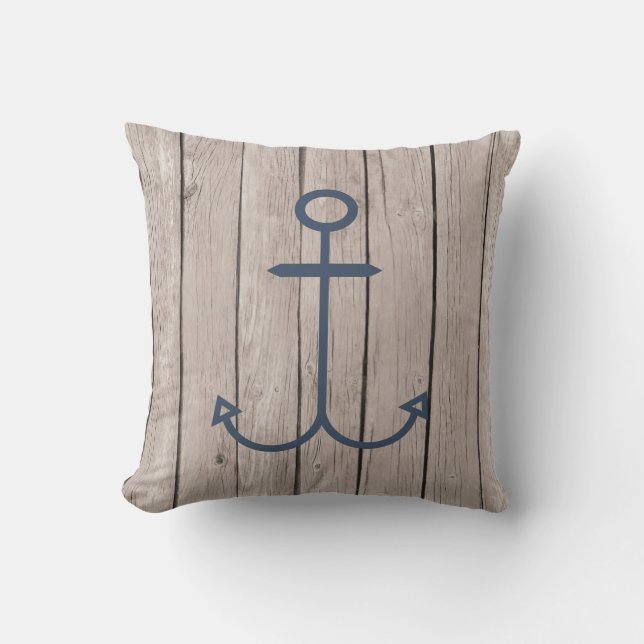 Wood and Anchor Throw Pillow (Front)