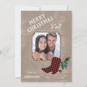 Wood and Boot Western Theme Christmas Holiday Card