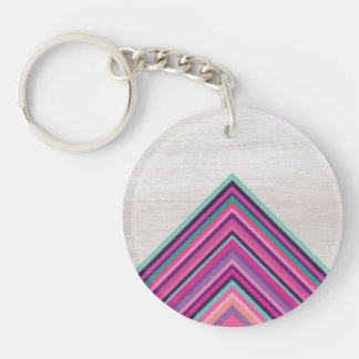 Wood and Bright Stripes, Geometric Bohemian Design Key Ring