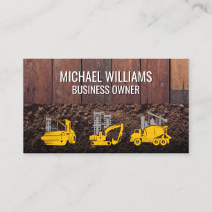 Wood and Dirt Construction Vehicles Business Card