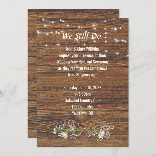 Wood and Light String Vow Renewal  Invitation (Front/Back)