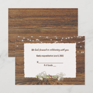Wood and Light String Wedding RSVP Card