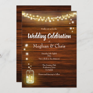 Wood and Lights Rustic Country Wedding Invitation