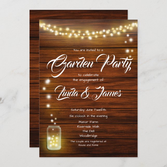 Wood and Lights Rustic Engagement Invitation (Front/Back)