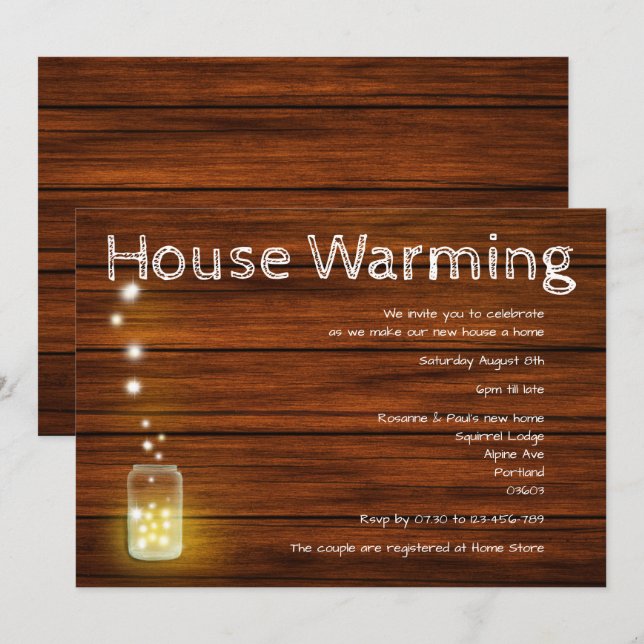 Wood and Lights Rustic New Home Party Invitation (Front/Back)