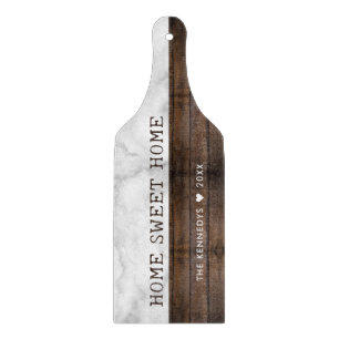 Wood And Marble Home Sweet Home Family Name Cutting Board