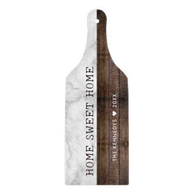 Wood And Marble Home Sweet Home Family Name Cutting Board (Front)